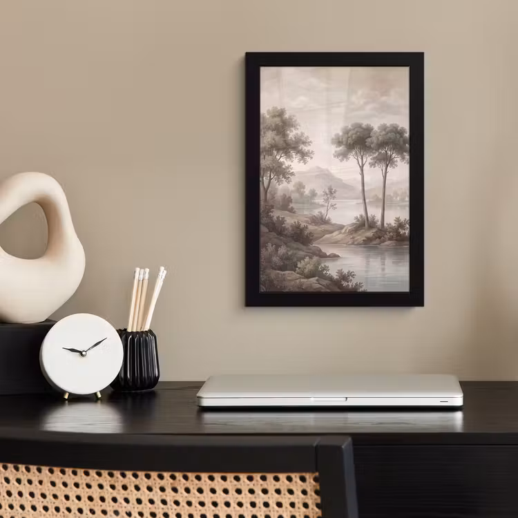 Poster met lijst - Bomen - Meer - Bergen - Illustratie — 3