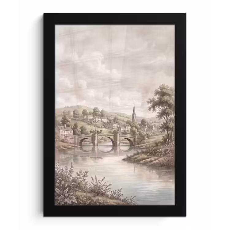 Poster met lijst - Dorp - Brug - Uitzicht - Groen — 1