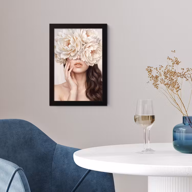 Poster met lijst - Gezicht - Pioenrozen - Crème — 2