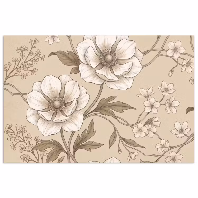 Poster - Bloemen - Patroon - Beige — 1
