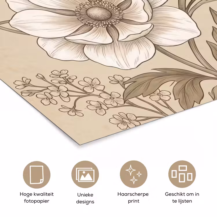 Poster - Bloemen - Patroon - Beige — 5