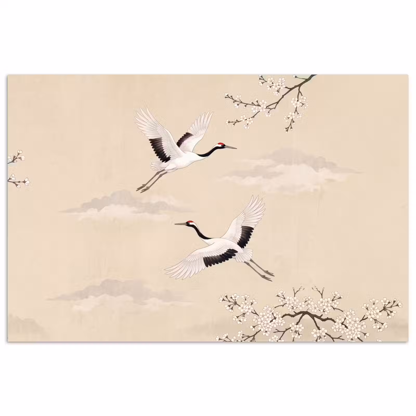 Poster - Kraanvogels - Bloesem - Beige — 1