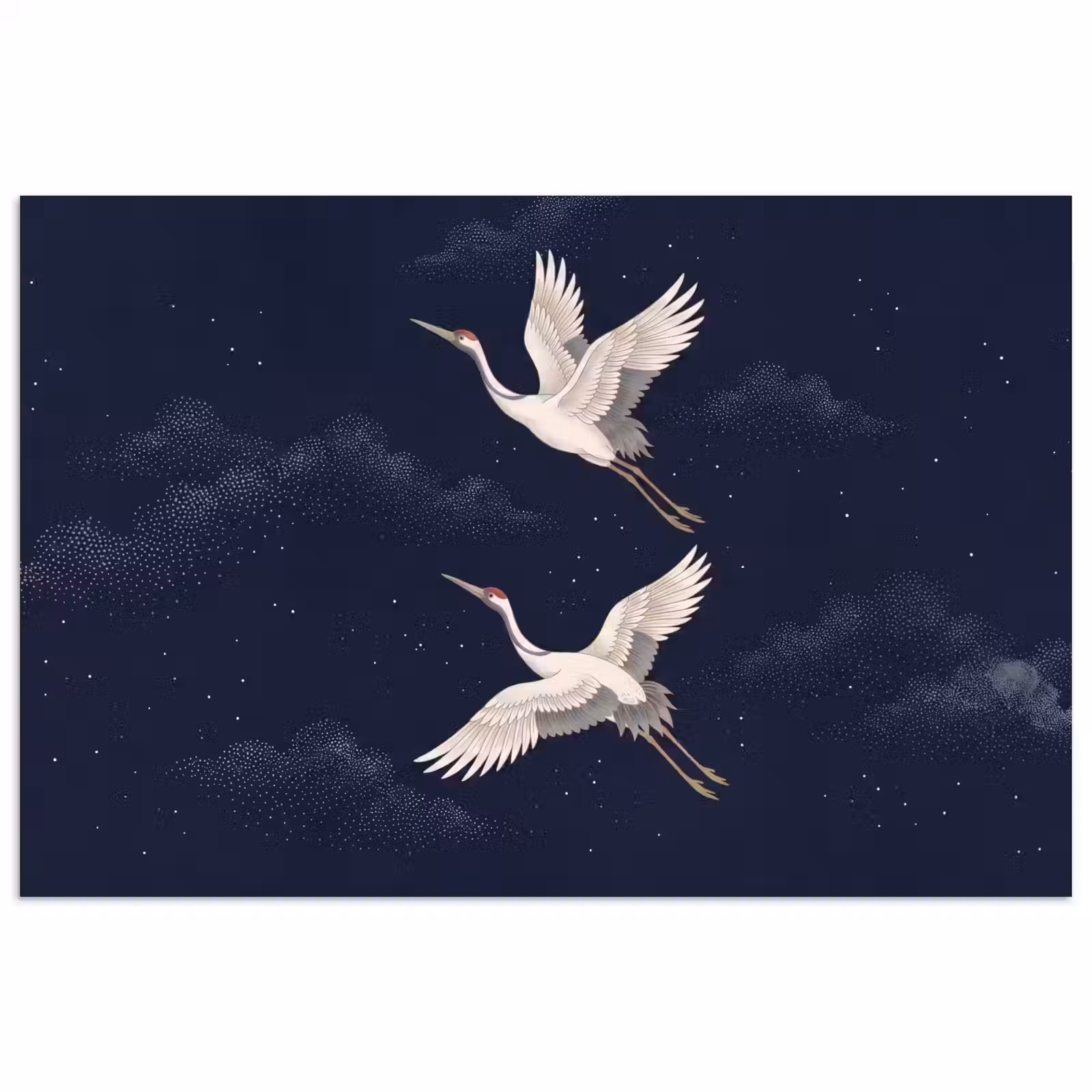Poster - Kraanvogels - Nachthemel - Blauw — 1