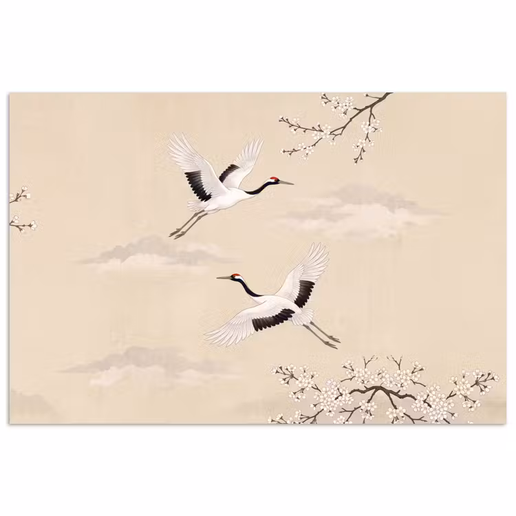 Poster - Kraanvogels - Bloesem - Beige — 1