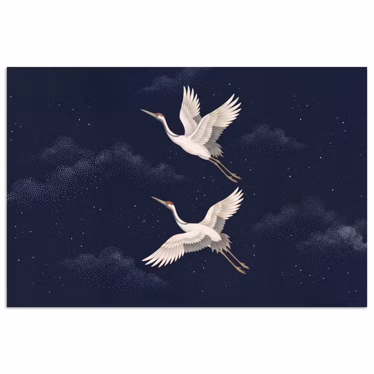 Poster - Kraanvogels - Nachthemel - Blauw — 1