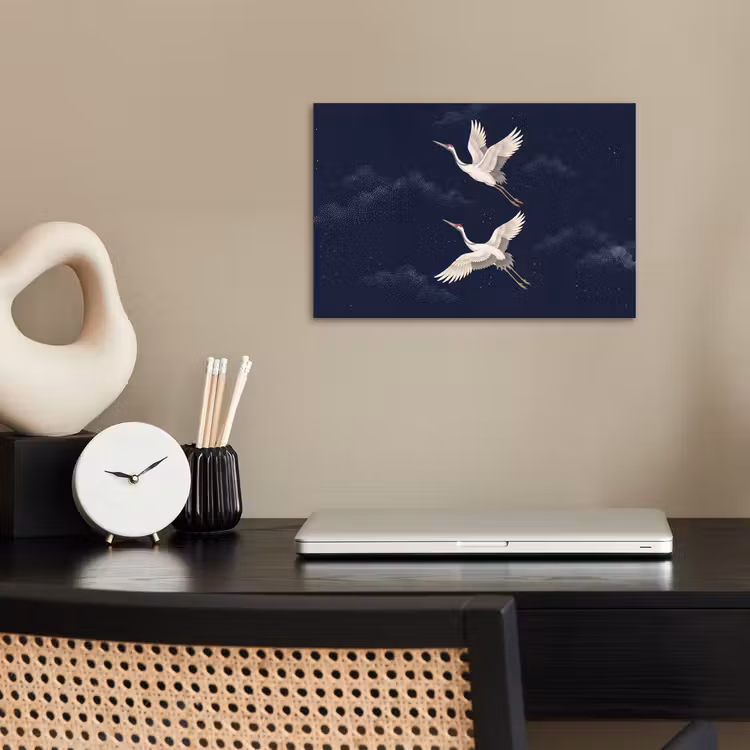 Poster - Kraanvogels - Nachthemel - Blauw — 2
