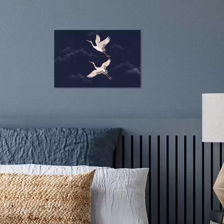 Poster - Kraanvogels - Nachthemel - Blauw — 3