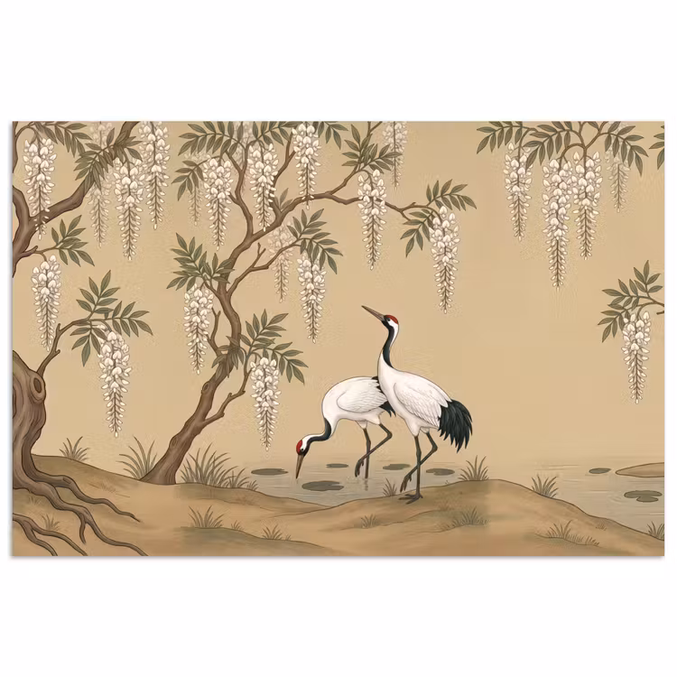 Poster - Kraanvogels - Water - Beige — 1