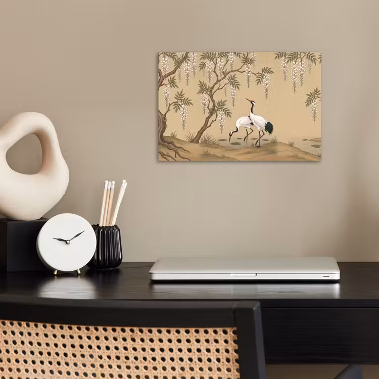 Poster - Kraanvogels - Water - Beige — 2