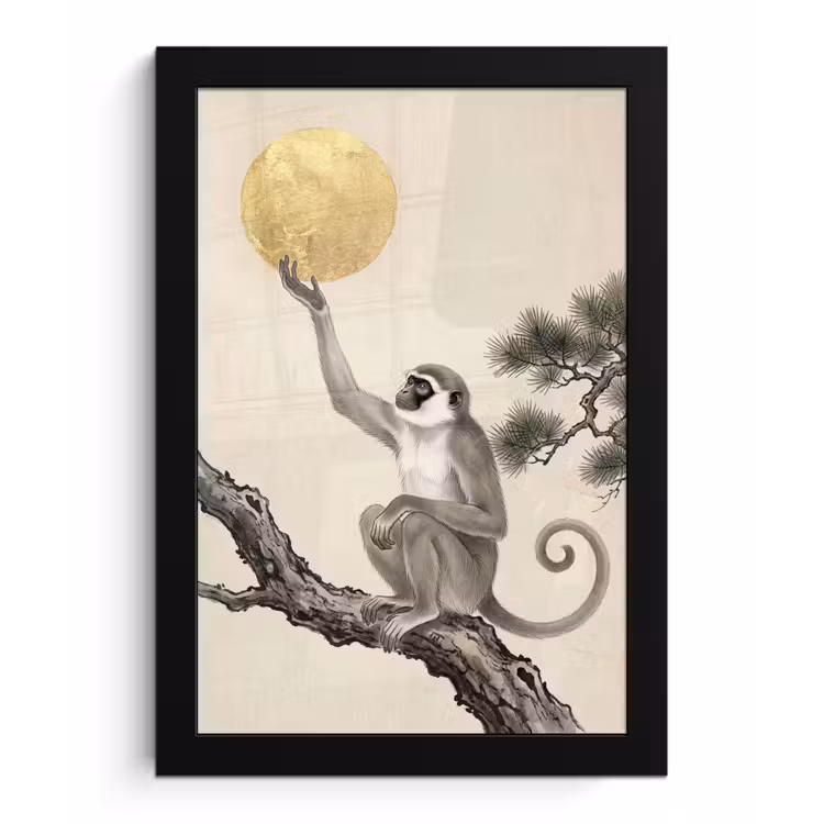 Poster met lijst - Aap - Maan - Goud — 1