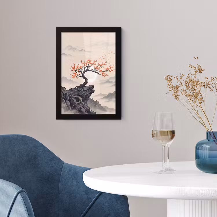 Poster met lijst - Aziatisch - Bloesem - Rood — 2