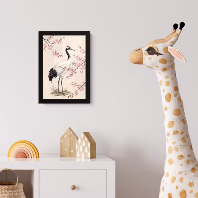 Poster met lijst - Aziatisch - Kraanvogel - Beige — 5