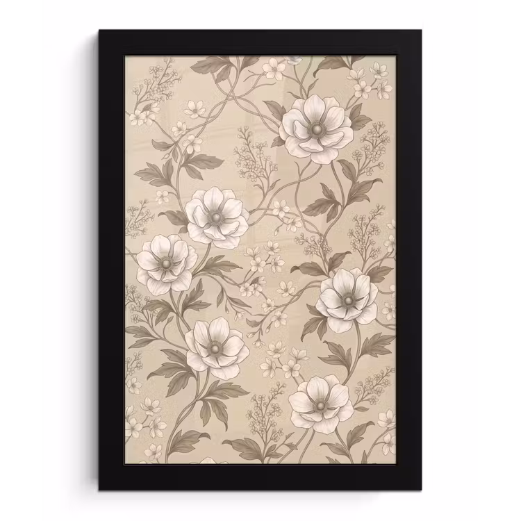 Poster met lijst - Bloemen - Patroon - Beige — 1
