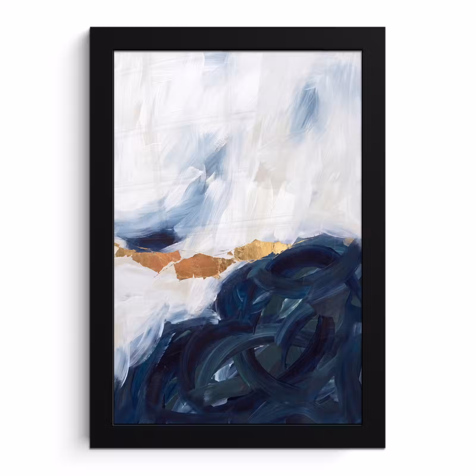 Poster met lijst - Abstract - Acryl - Blauw - Goud - Elegant — 1
