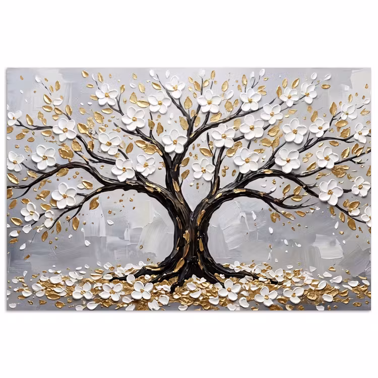 Poster - Boom - Bloemen - Natuur - Abstract - Wit — 1