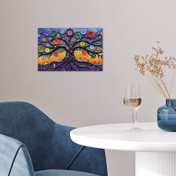 Poster - Levensboom - Mozaïek - Bloemen - Kleurrijk - Vrolijk — 4