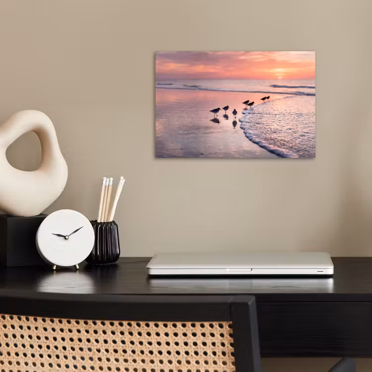 Poster - Meeuwen - Strand - Zee - Roze — 2