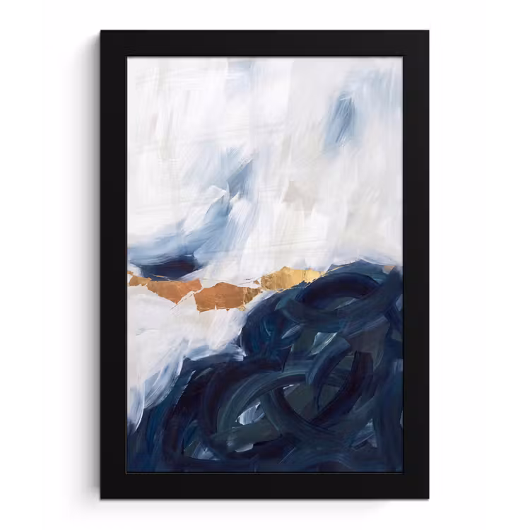 Poster met lijst - Abstract - Acryl - Blauw - Goud - Elegant — 1