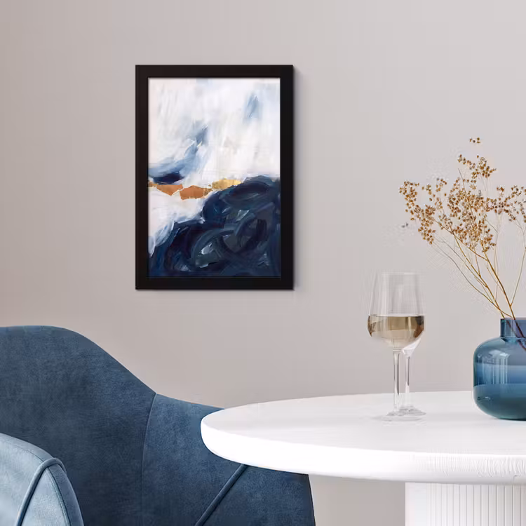 Poster met lijst - Abstract - Acryl - Blauw - Goud - Elegant — 2
