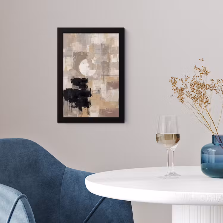 Poster met lijst - Abstract - Cirkel - Modern - Beige - Zwart - Minimalistisch — 2