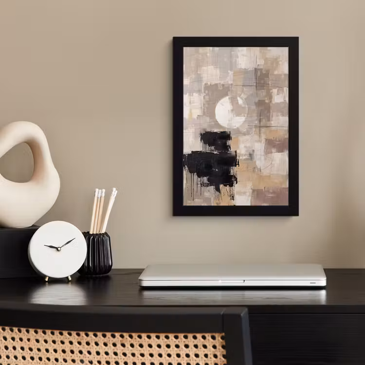 Poster met lijst - Abstract - Cirkel - Modern - Beige - Zwart - Minimalistisch — 3