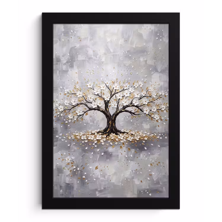 Poster met lijst - Boom - Bloemen - Natuur - Abstract - Wit — 1