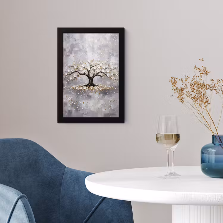 Poster met lijst - Boom - Bloemen - Natuur - Abstract - Wit — 2