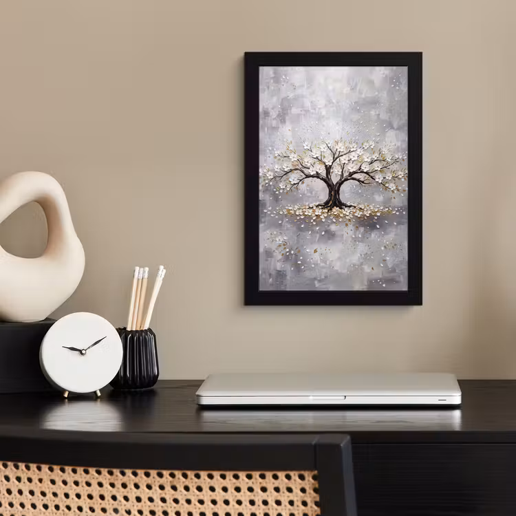 Poster met lijst - Boom - Bloemen - Natuur - Abstract - Wit — 3