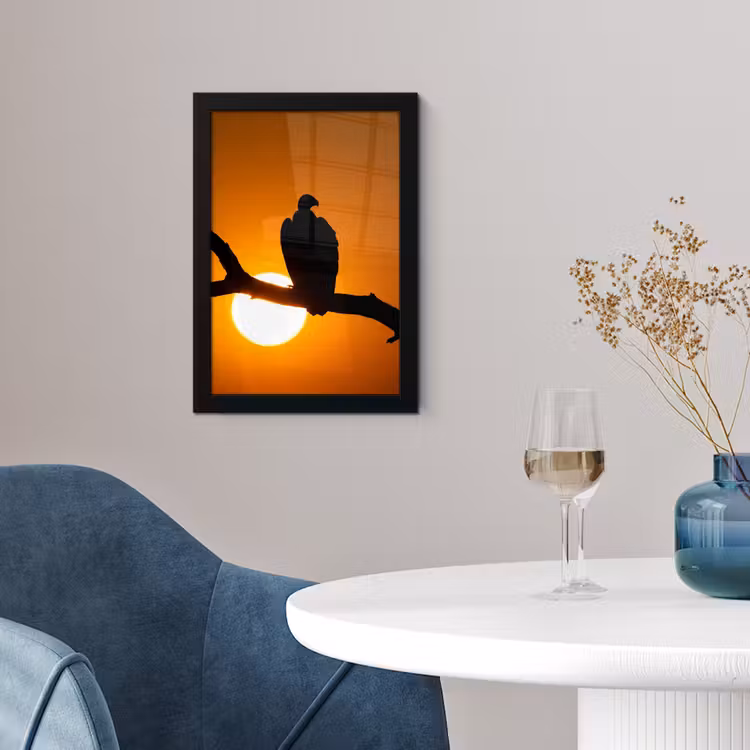 Poster met lijst - Gier - Tak - Zon - Oranje — 2