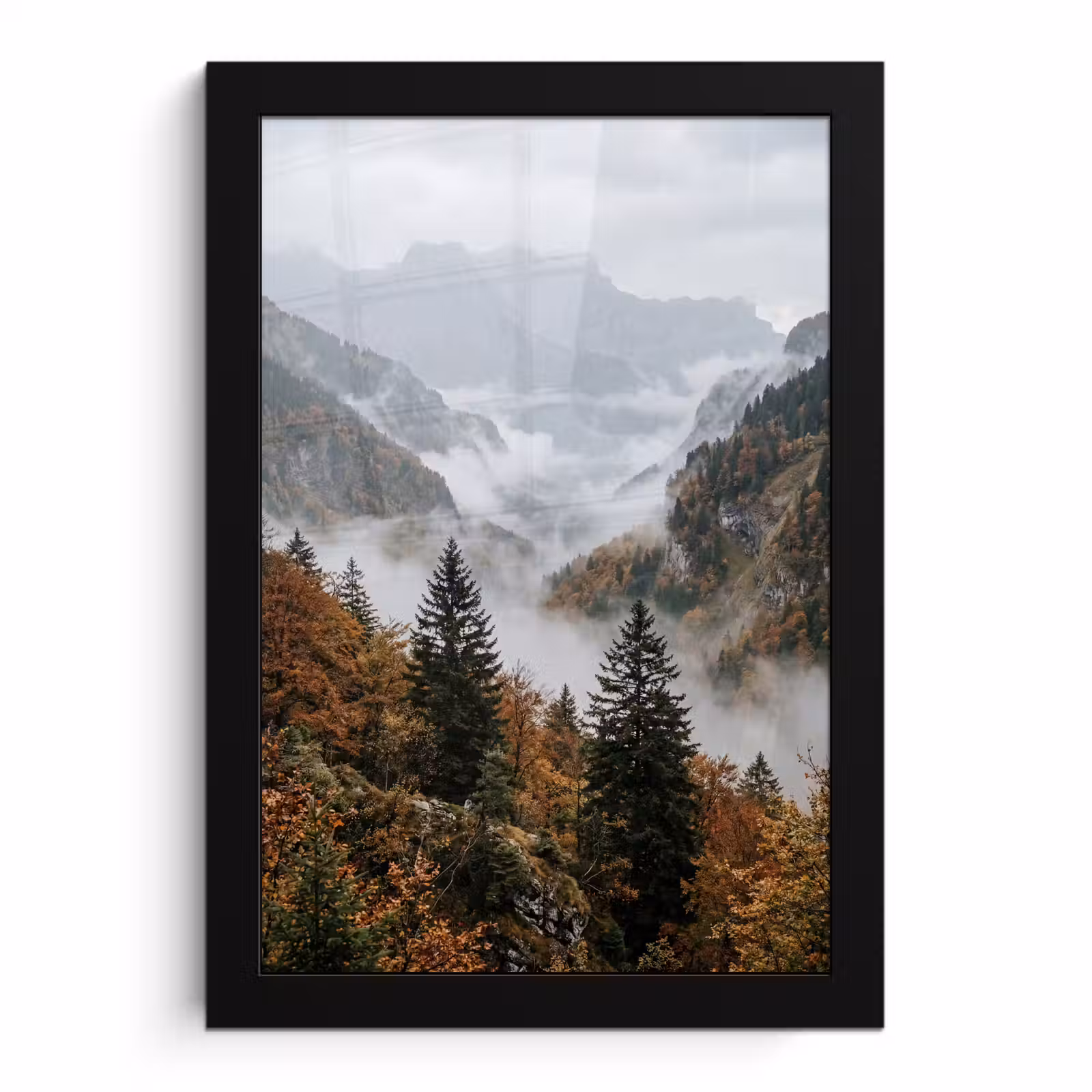 Poster met lijst - Bergen - Vallei - Mist - Herfst - Natuur — 1
