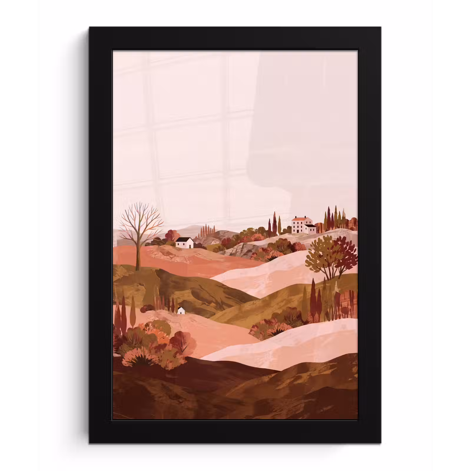 Poster met lijst - Heuvellandschap - Grafisch - Terracotta — 1