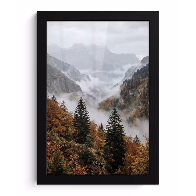 Poster met lijst - Bergen - Vallei - Mist - Herfst - Natuur — 1