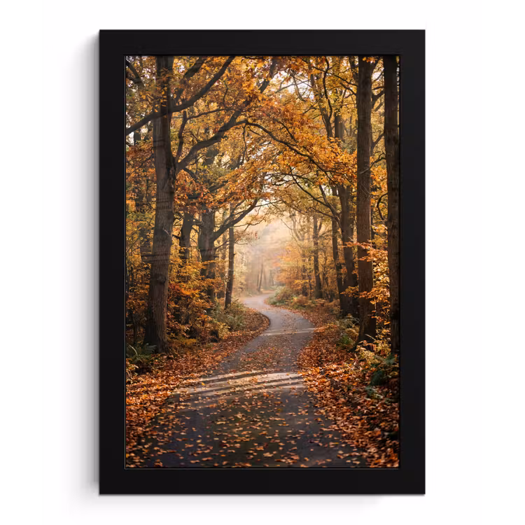 Poster met lijst - Bospad - Herfstbos - Bladeren - Oranje - Nostalgisch — 1