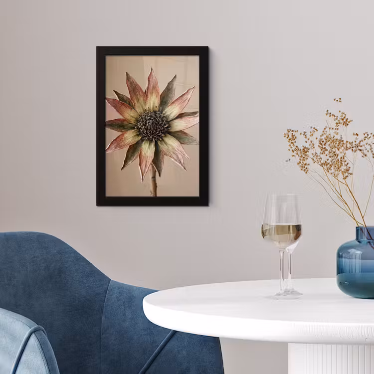 Poster met lijst - Droogbloem - Protea - Vintage - Beige - Rustiek — 2