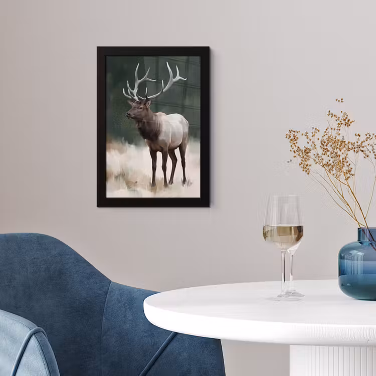 Poster met lijst - Edelhert - Gewei - Schildering - Rustiek — 2
