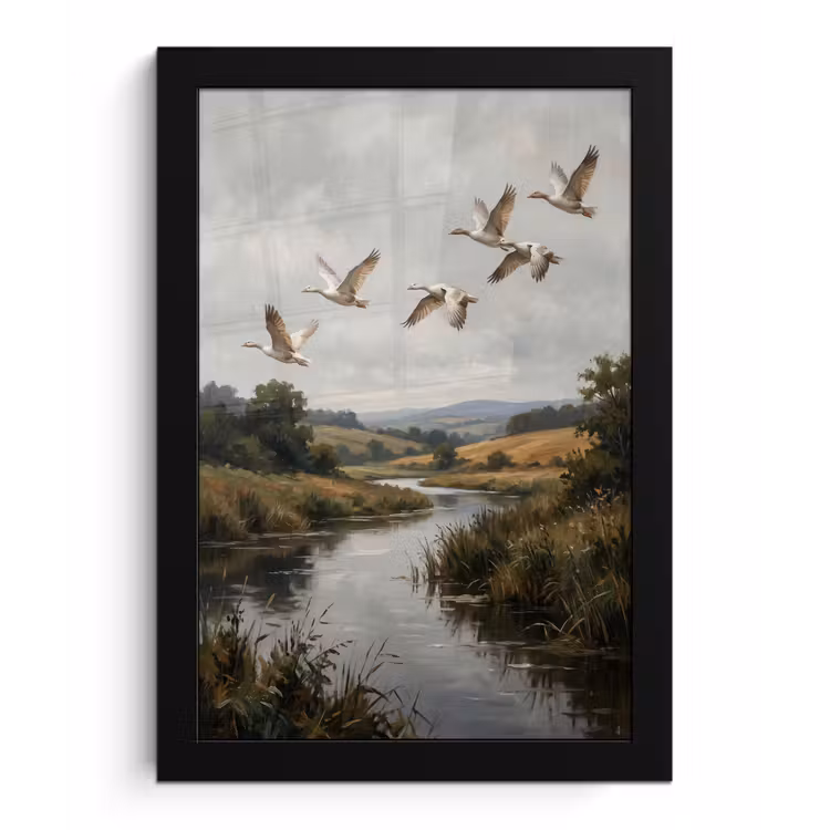 Poster met lijst - Eenden - Rivier - Landschap - Vlucht - Nostalgisch — 1