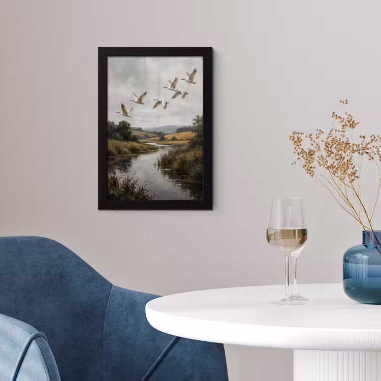 Poster met lijst - Eenden - Rivier - Landschap - Vlucht - Nostalgisch — 2
