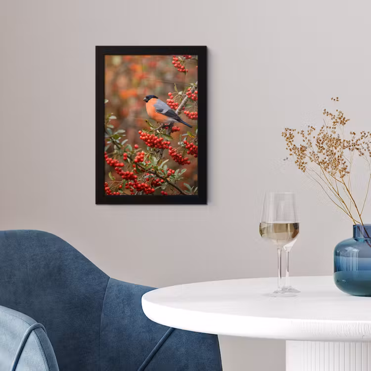 Poster met lijst - Goudvink - Bessen - Herfst - Natuur - Kleurrijk — 2