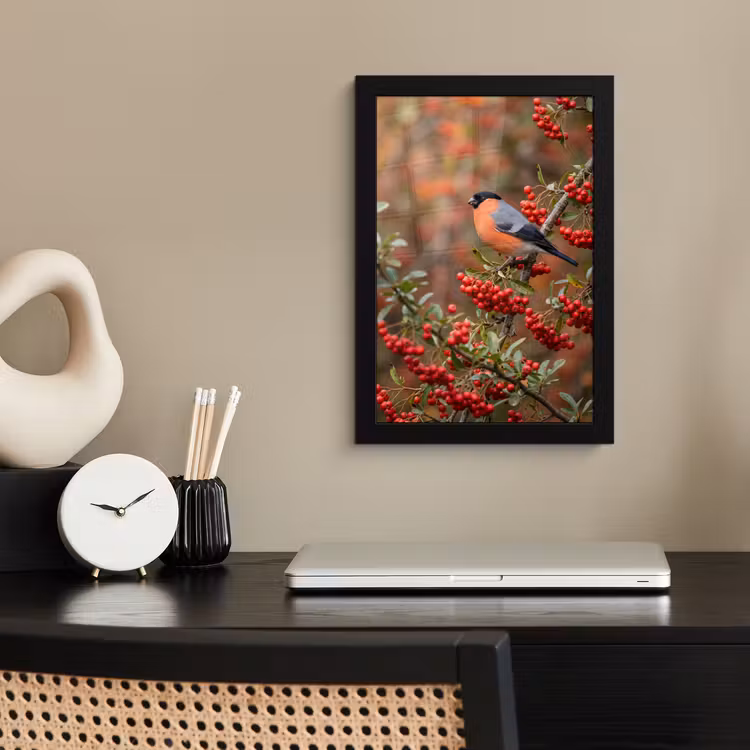 Poster met lijst - Goudvink - Bessen - Herfst - Natuur - Kleurrijk — 3