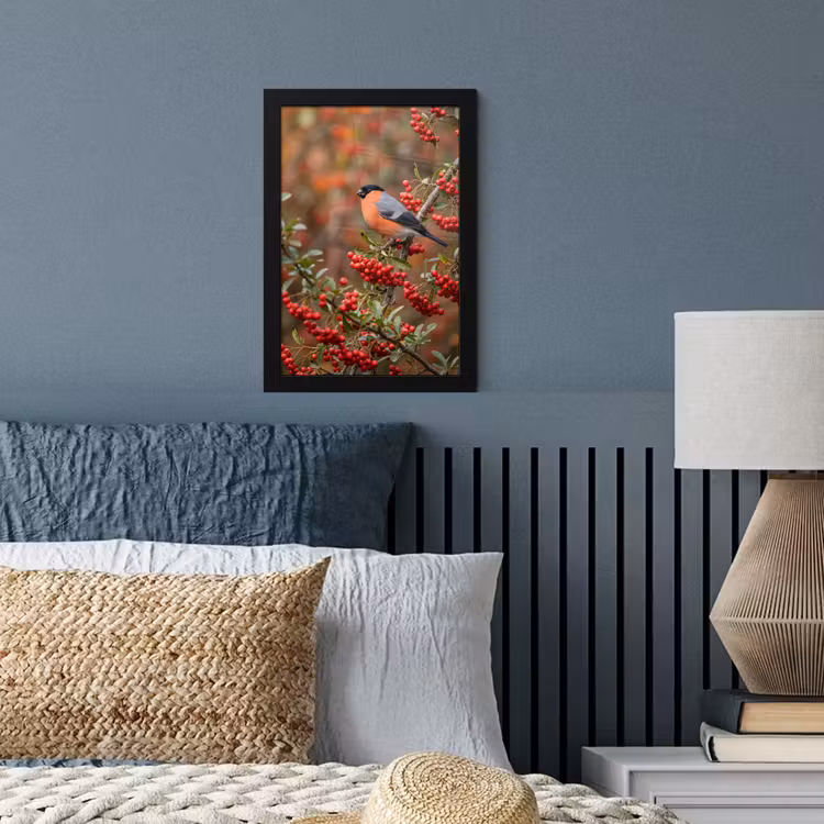 Poster met lijst - Goudvink - Bessen - Herfst - Natuur - Kleurrijk — 4
