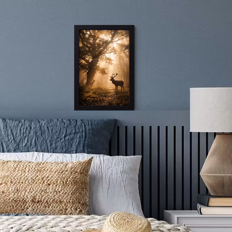 Poster met lijst - Hert - Bos - Mistig - Natuur - Goud — 4