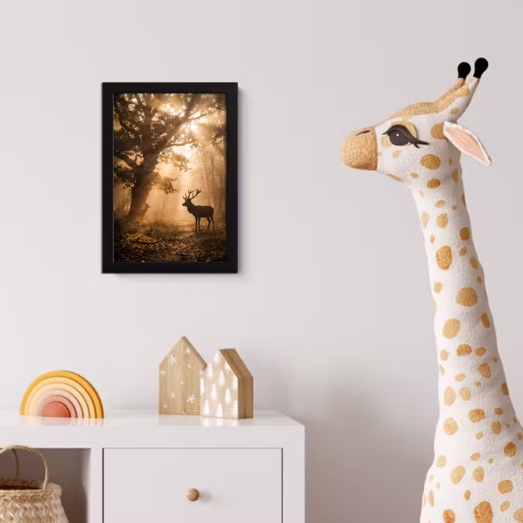 Poster met lijst - Hert - Bos - Mistig - Natuur - Goud — 5