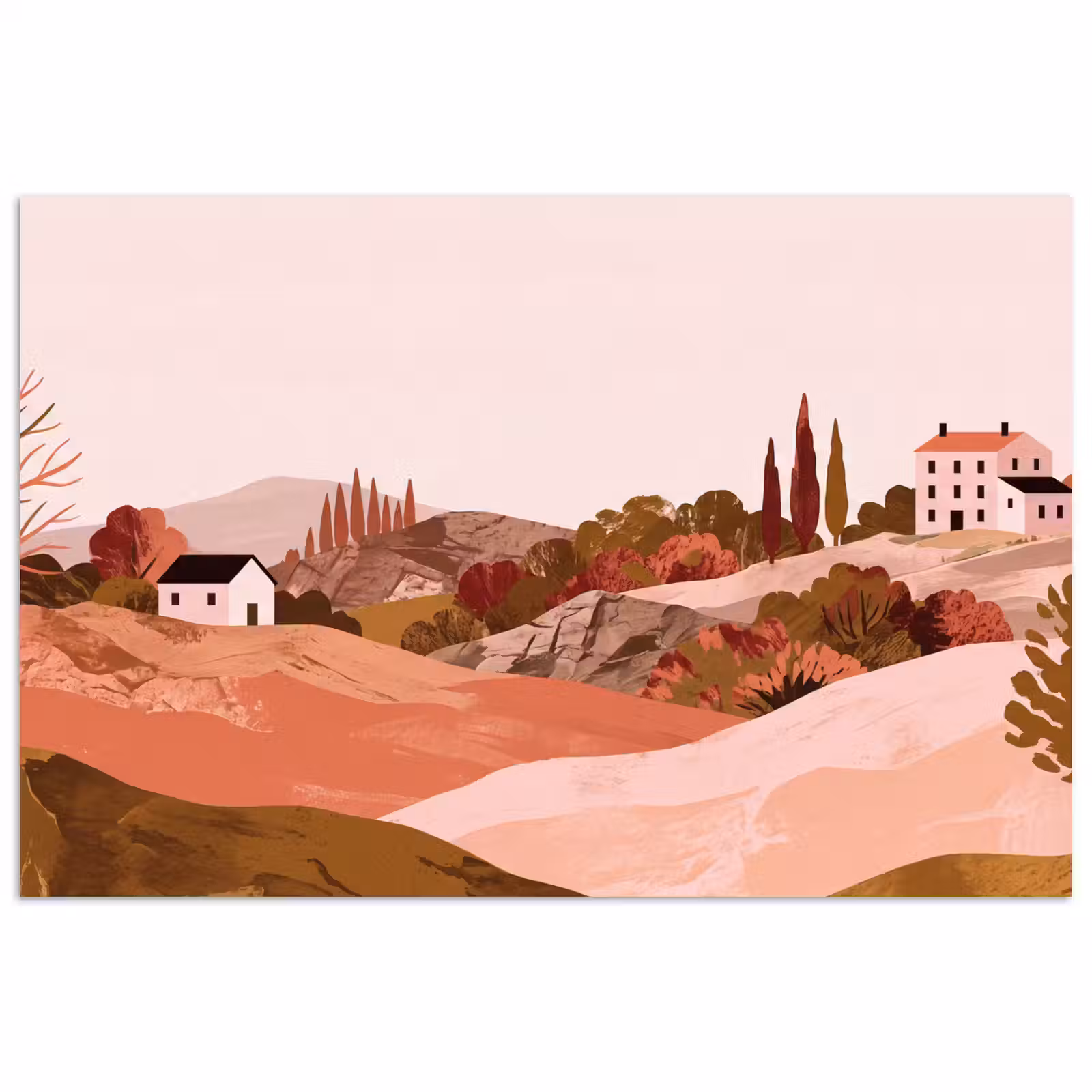 Poster - Heuvellandschap - Grafisch - Terracotta — 1
