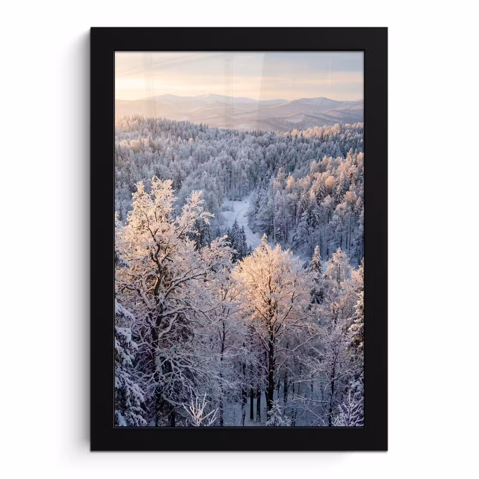 Poster met lijst - Bos - Bergen - Goud - Winter - Warm — 1