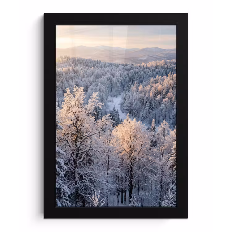 Poster met lijst - Bos - Bergen - Goud - Winter - Warm — 1