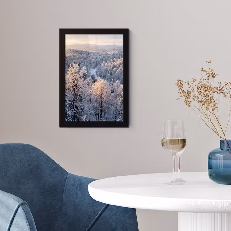 Poster met lijst - Bos - Bergen - Goud - Winter - Warm — 2