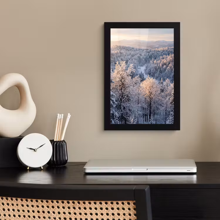 Poster met lijst - Bos - Bergen - Goud - Winter - Warm — 3
