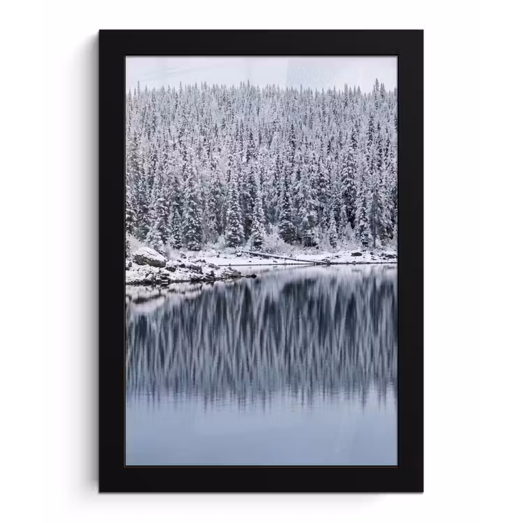Poster met lijst - Bos - Reflectie - Meer - Winter - Serene — 1