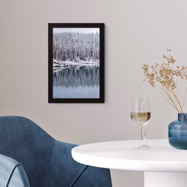 Poster met lijst - Bos - Reflectie - Meer - Winter - Serene — 2
