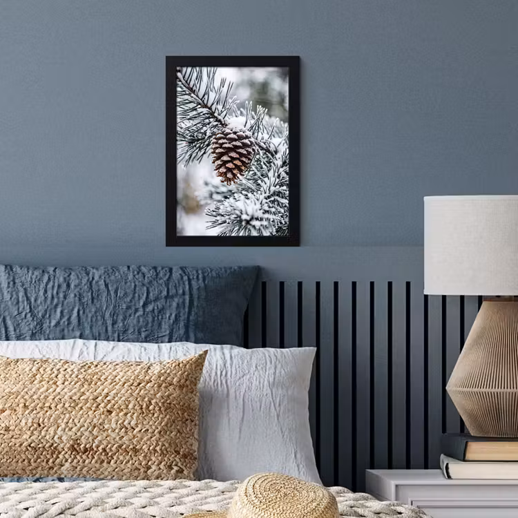 Poster met lijst - Dennenappel - Tak - Sneeuw - Winter - Sfeervol — 4